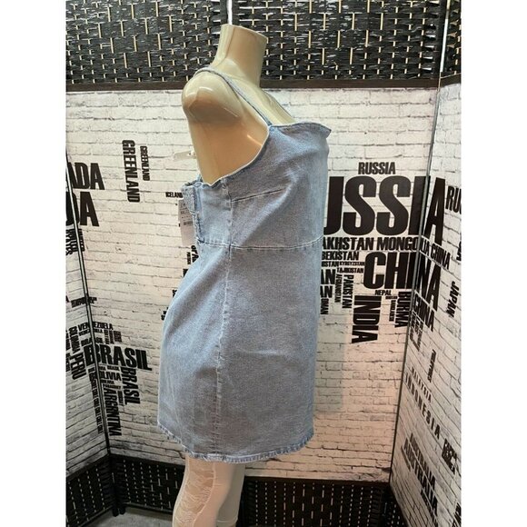 Zara Jrs XXL Light Blue Denim Side Zip Body-Con Spaghetti Strap Mini Dress - Picture 3 of 6